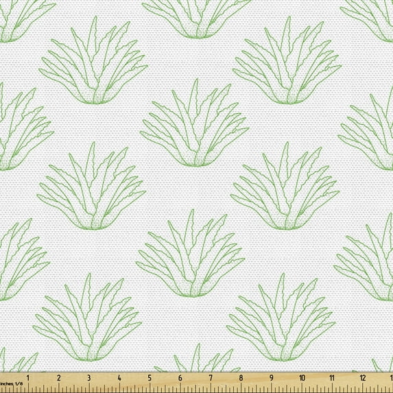 Agave Fabric by the Yard, Simplistic Sketch of Tropical Cacti Aloe Motifs Pattern on Plain Backdrop, Decorative Upholstery Fabric for Chairs & Home Accents, 2 Yards, White and Lime Green by Ambesonne