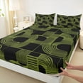 thumbnail image 3 of Feelyou Modern Cycle Square Queen Sheet Sets for Teen, Chic Stripes Ombre Flat Sheet, Black Green Patchwork Queen Fitted Sheet, Luxury Bedroom Decor, 4 Pieces, 3 of 7