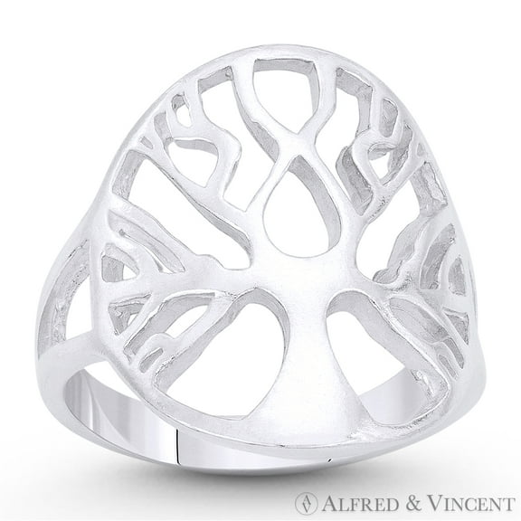 Tree-of-Life / Knowledge Etz Chaim Charm Splitshank Ring in .925 Sterling Silver