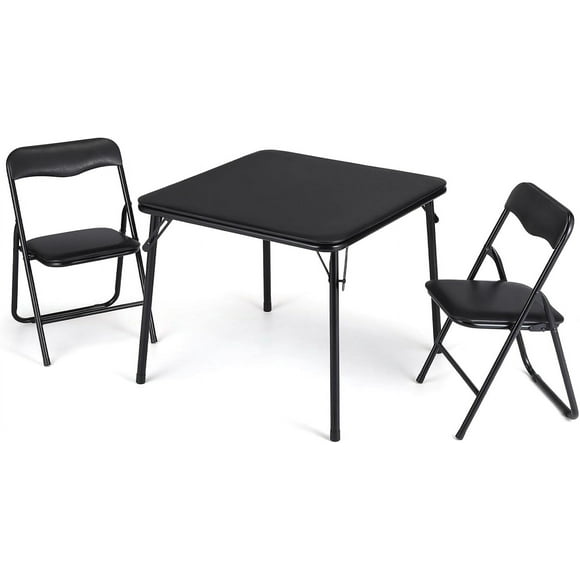 YUSAZENS 3-Piece Folding Card Table and Chair Set, Upholstered Activity Set with Portable Metal Frame, Great for Eating, Reading & Playing Indoors and Outdoors,Black