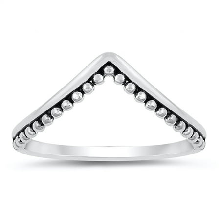 Silver Bali Bead Head Pin - High Point Chevron Bali Bead Stacking Ring .925 Sterling Silver Band Size 9