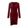 thumbnail image 4 of Teacher Appreciation Gifts AXXD sparkly dresses for women,Fashion Sexy Casual Buttocks V-Neck Solid Long Leeve Mini Dress holiday dresses dress up clothes, 4 of 5