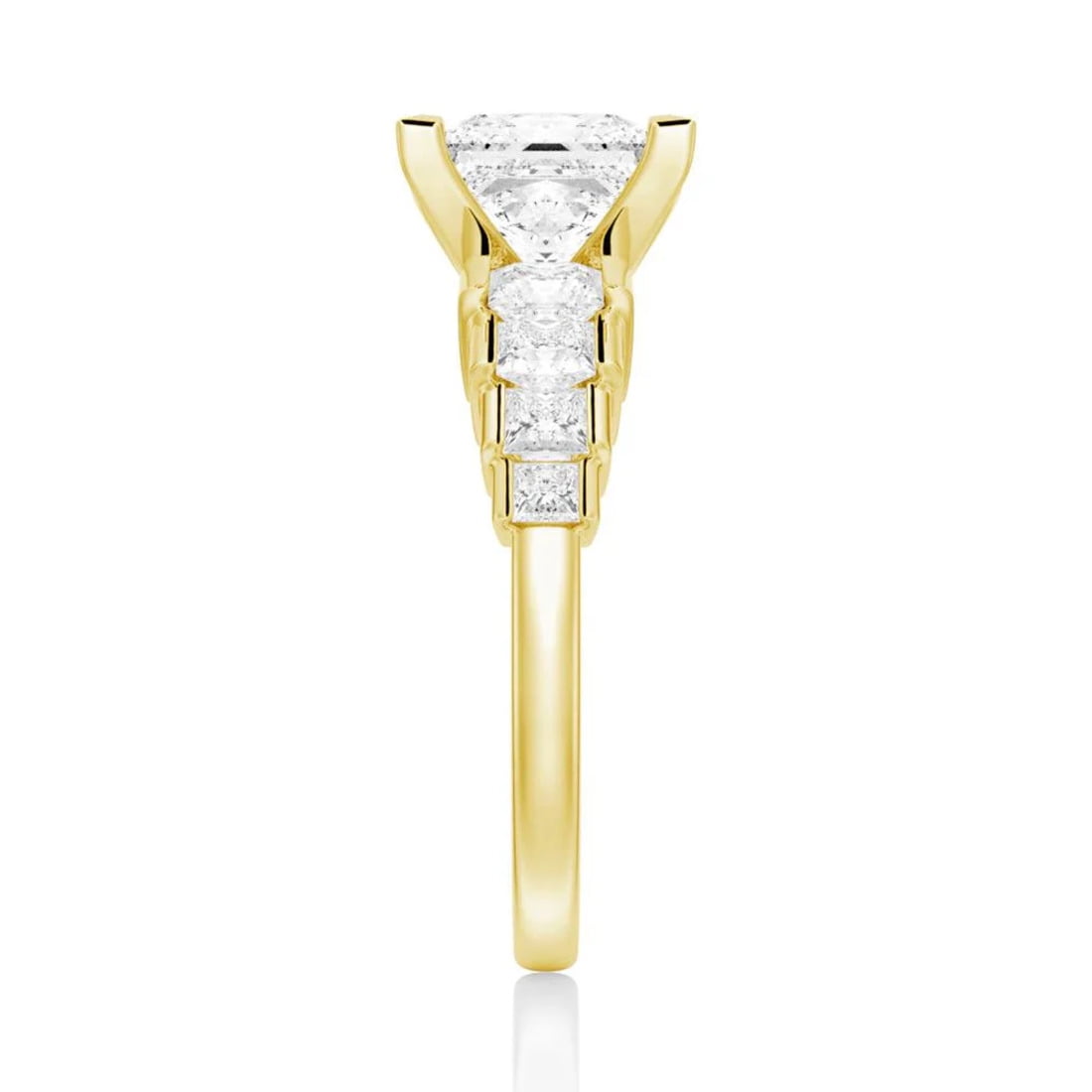4CT Princess Cut Moissanite Diamond Prong set Engagement Ring for Women, 18K Yellow Gold, US 7.5
