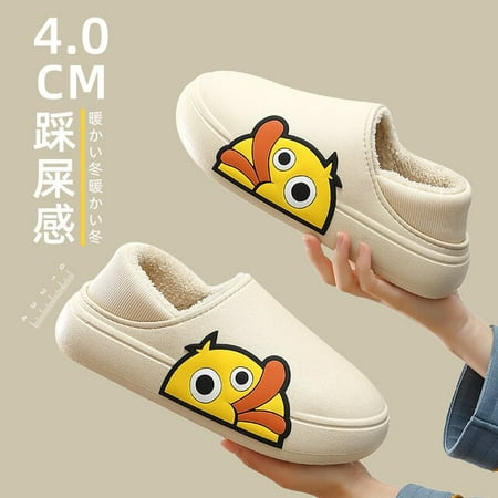 

Winter Women Men Thick Platform Waterproof Non-Slip Flat Slippers Warm Indoor Fur Cotton Men Couples Girls Ladies Cartoon Shoes