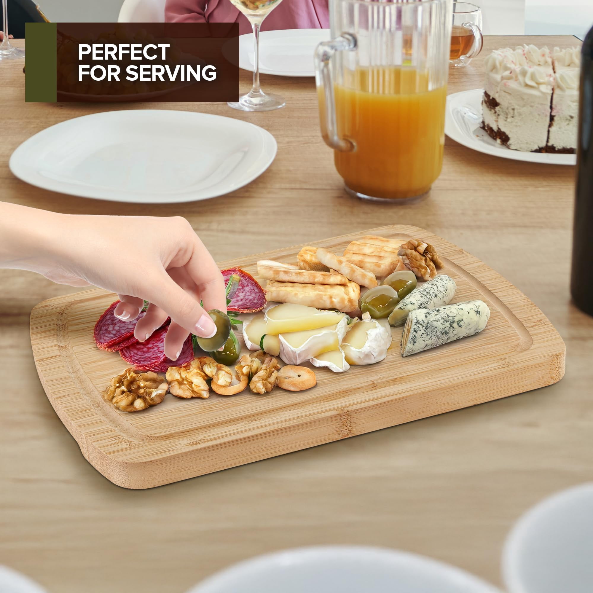 Wood Cutting Boards for Kitchen Counter – Organic Bamboo Cutting Board Set with Stick-On Grips (3 Pack), Thick Non-Slip Wooden Chopping Boards for Meat, Cheese, Produce & Serving
