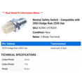 thumbnail image 2 of Neutral Safety Switch - Compatible with 2003 Dodge Ram 2500 Van, 2 of 2