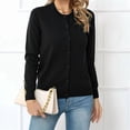 thumbnail image 4 of Women'S Long Sleeve Button Down Crew Neck Classic Sweater Knit Cardigan Black L, 4 of 6