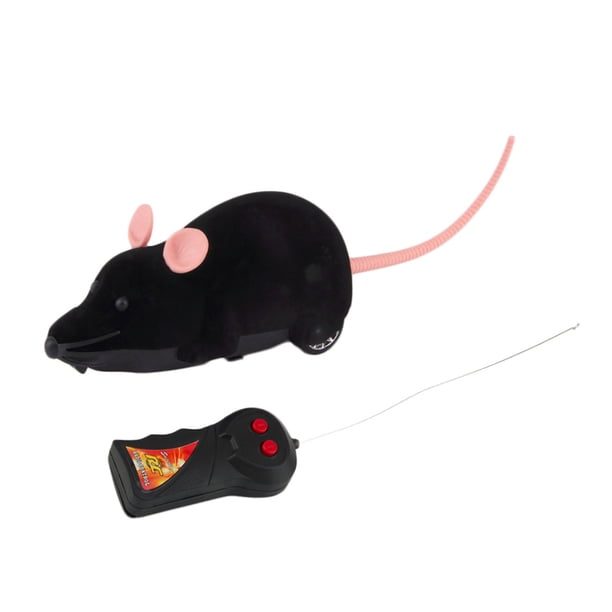 FELTECHELECTR Ratón de peluche de imitación para niños, regalo para gato, perro, orejas blancas (negro)