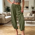 thumbnail image 6 of Mifsaly Harem Pants Women with Pockets Tie Ankle Elastic Waist Drawstring Boho Pant Lightweight Flowy Casual Summer Outfits Army Green,XXL, 6 of 6