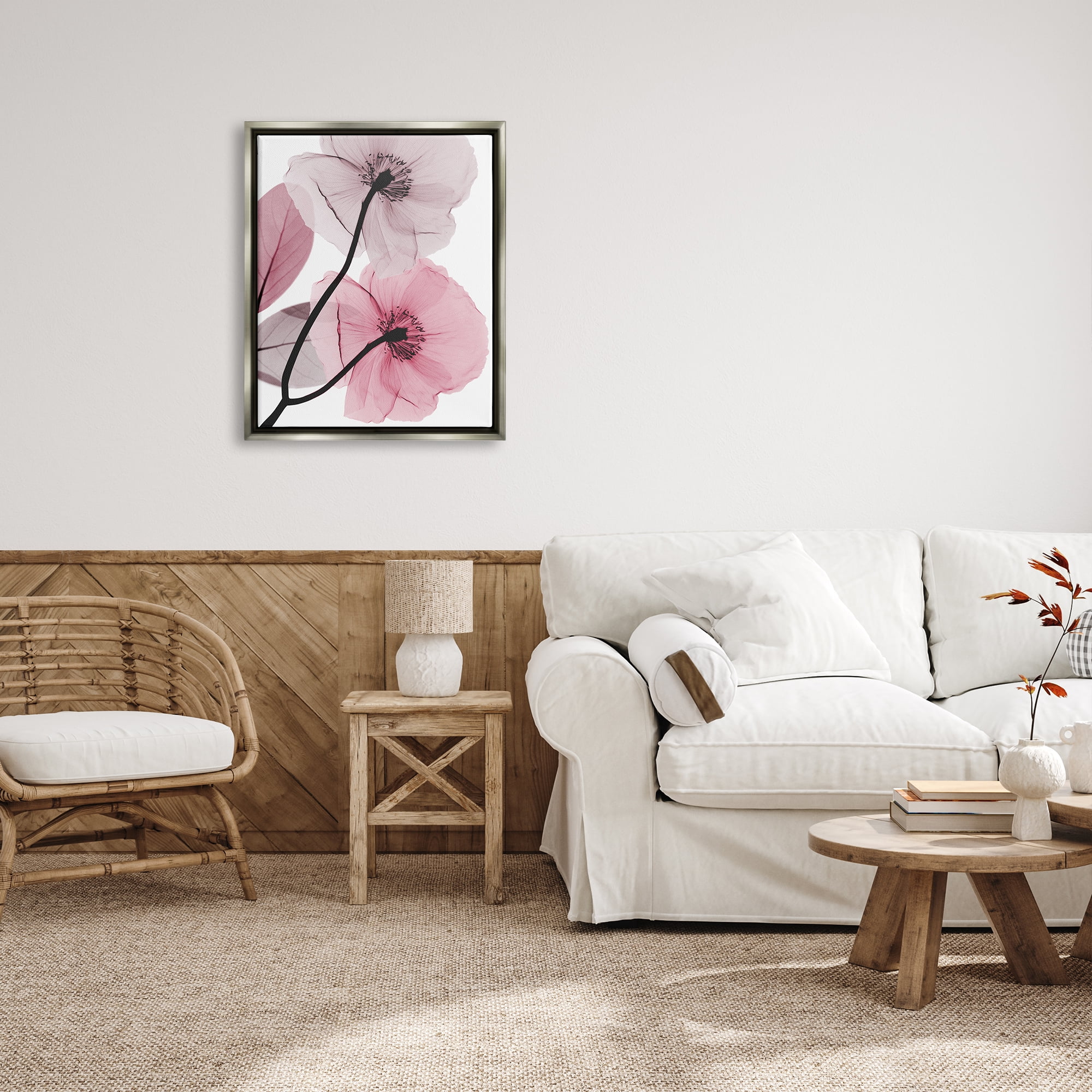 Stupell Industries Contemporary Pink Poppies Botanical & Floral Painting Gray Floater Framed Art Print Wall Art, 25 x 31