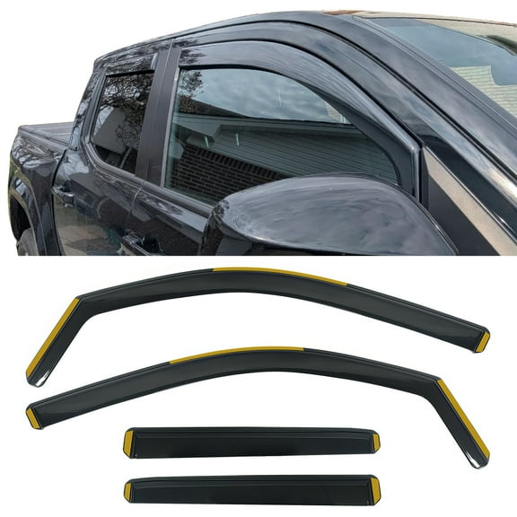 Ikon Motorsports In-Channel Window Visors for 2024-2026 Toyota Tacoma Double Cab, Black PC Polycarbonate 4PCS Sun Shades Vent Rain Guards