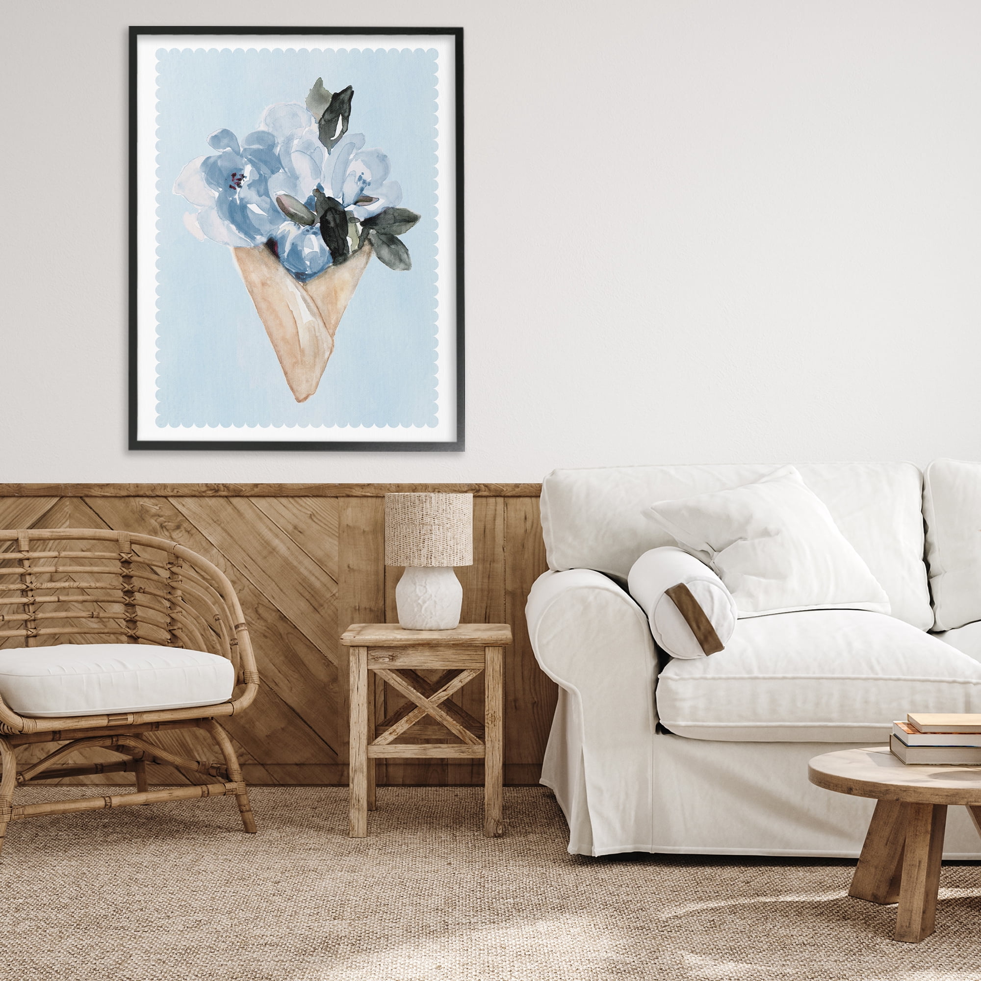Stupell Industries Blue Flower Gift Bouquet Black Framed Giclee Art, design by Elizabeth Medley