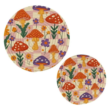 

Flowers Mushrooms Grid Pot Holders Set Trivets Hot Pads Cotton Mats for Cooking