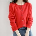 thumbnail image 4 of Fimkaul Teacher Sweater Womens Basic Crew Neck Long Sleeve Button Down Cardigan Red M, 4 of 6