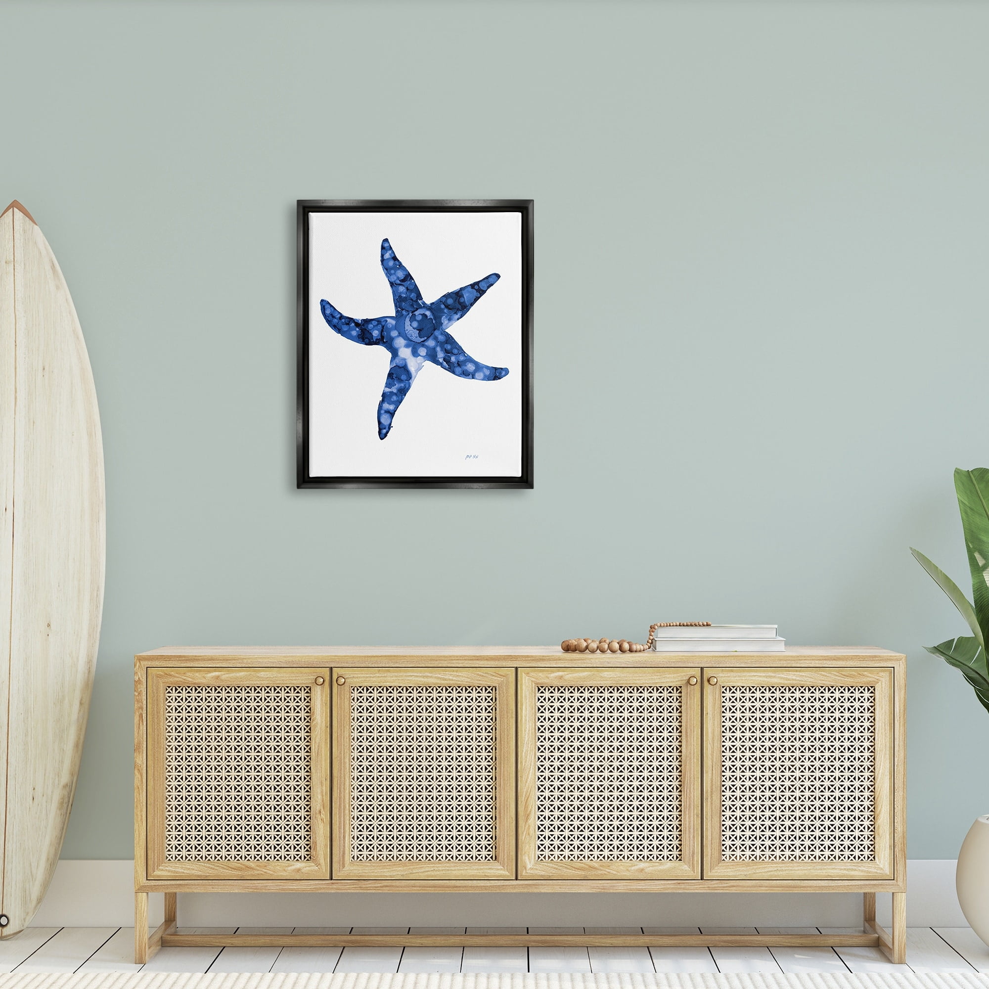 Stupell Industries Casual Starfish Beach Ocean Sea Life Painting Painting Jet Black Floating Framed Canvas Print Wall Art, Design by Patti Mann