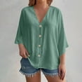 thumbnail image 2 of Kaemgyyd Tops for Women Trendy Fall Button Down V Neck Flowy Blouse Summer Beach Vaction Loose Shirt Fashion Outfits, 2 of 7
