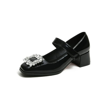 

Woobling Girls Chunky Mary Jane Ankle Strap Pumps Comfort Dress Shoe Party Heels Sandals Non-slip Pump Magic Tape Lightweight Black 4.5cm 4.5