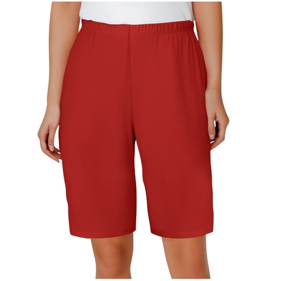 ABATAB Women's Bermuda Shorts Summer Wide Leg Shorts Knee Length Solid Color Casual Baggy Shorts with Pockets