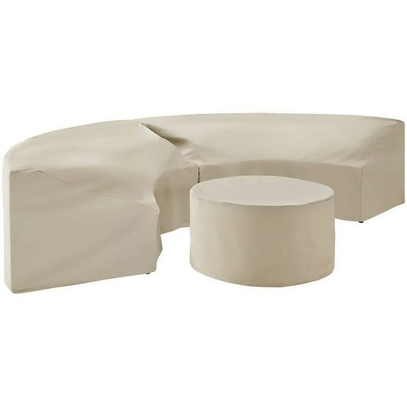 Pemberly Row 3 Piece Patio Curved Sectional Sofa Cover Set in Tan