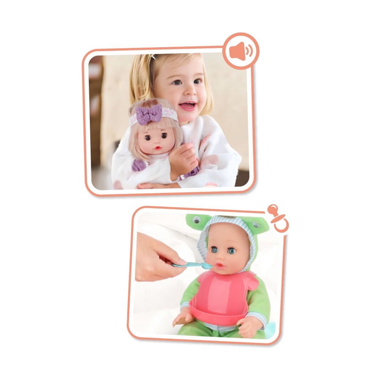 Mundo Toys 14" Baby Doll Nursery Playset, Stroller, Crib, 12 Sounds, Pink, +3