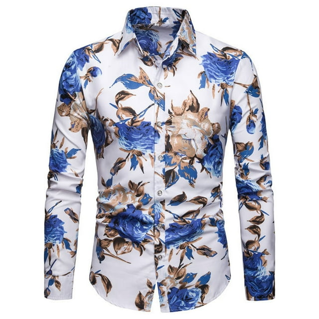 Pompotops Chemise à Manches Longues pour Homme, Style Vacances au Bord de Mer, Imprimé de Roses, en Solde