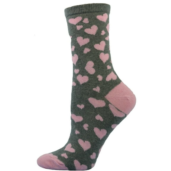 Sierra Socks Multi Color Hearts Cotton Crew Socks (Shoe Size: 4-10, Pink)