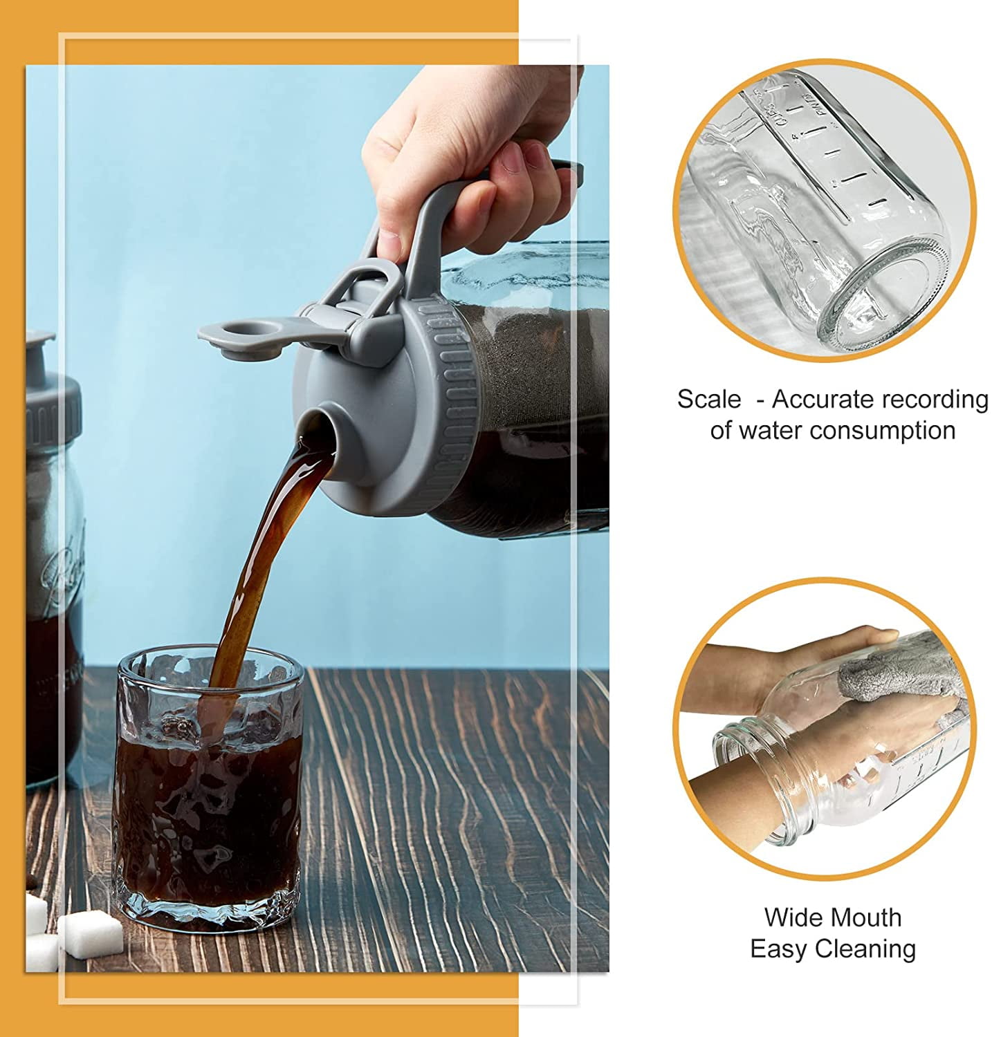 Cold Brew Coffee Maker Jar - 64oz Thick Glass Multipurpose Mason