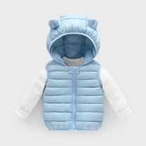 WAVSUF Little Girls Winter Down Jacket Plush Vest Fashionable Cotton Solid Color Waistcoat Light Blue Size 3 Years