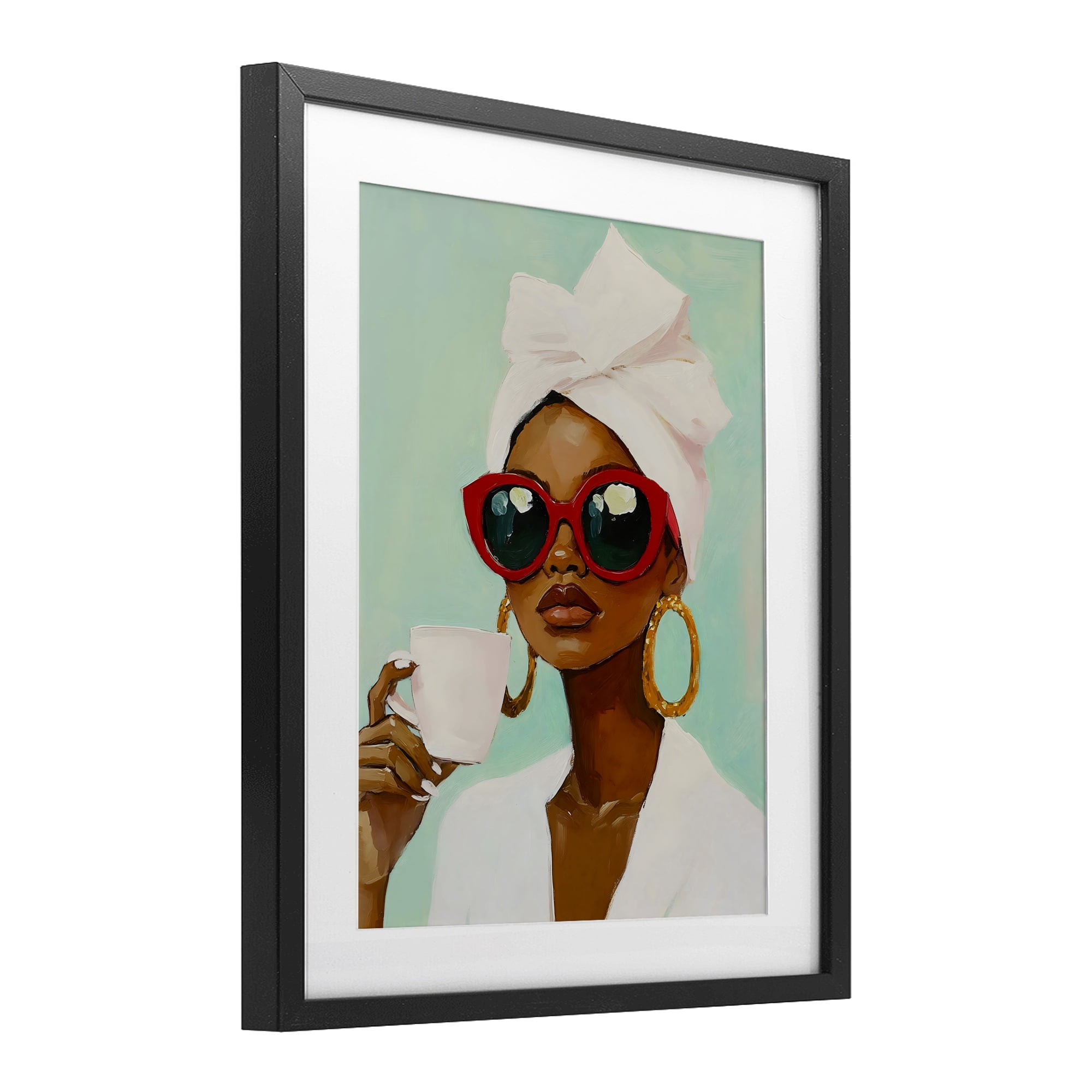 Stupell Industries Coffee Lover in Red Sunglasses Black Framed Print Under Glass, design by The Prints Vibe