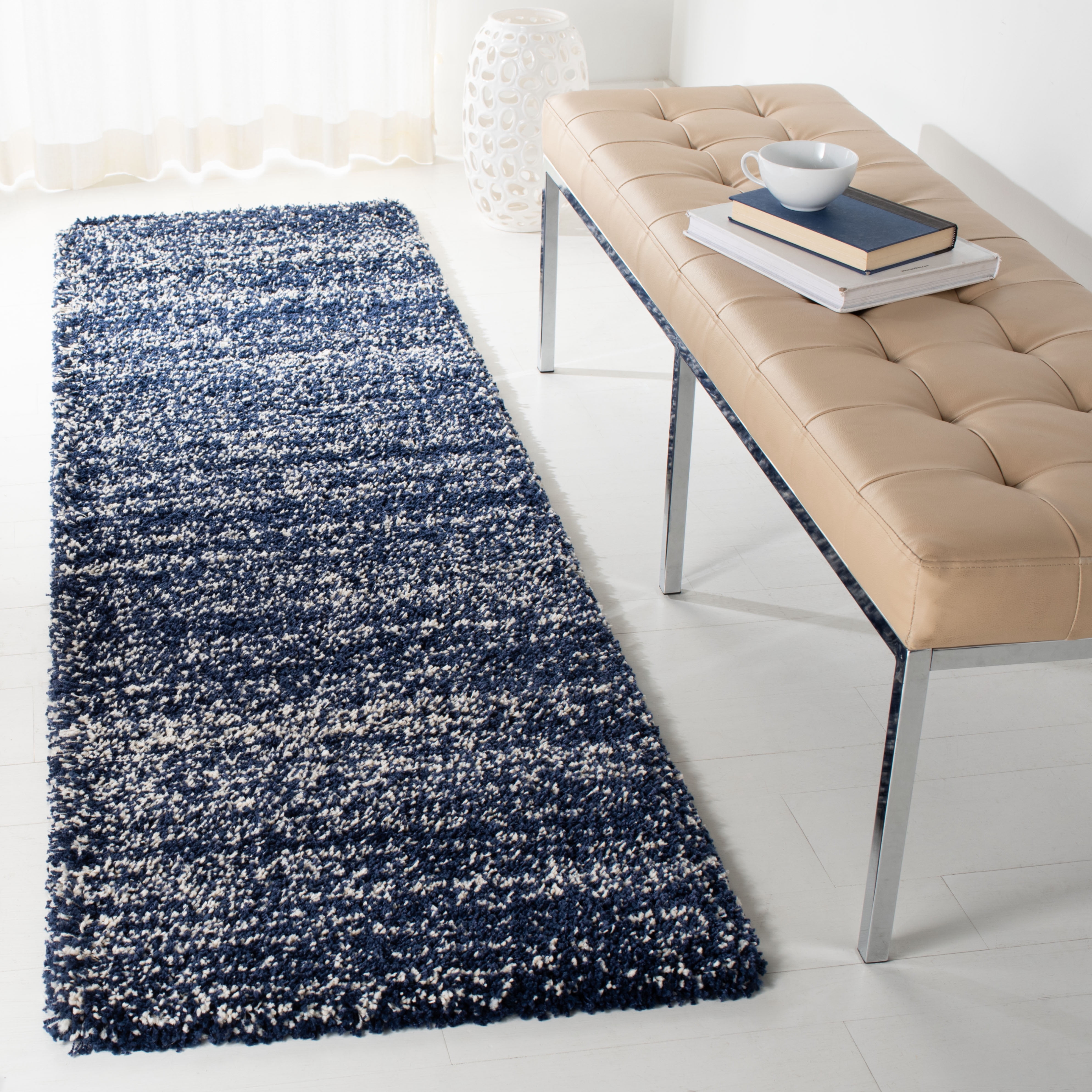 Safavieh Hudson Jaden Striped Shag Runner Rug, Navy/Ivory, 2'3" x 10'