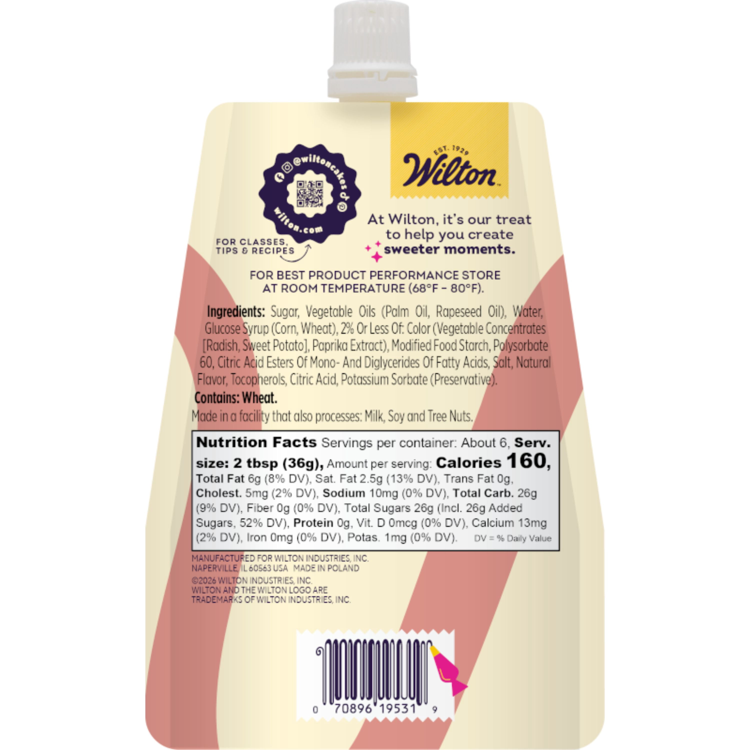 Wilton Red Decorating Icing Pouch & 4 Piping Tips Vanilla-Flavored Medium Consistency 7.5 oz.