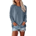 thumbnail image 2 of Endives Women's Long Sleeve Shirt Spring Basic Tee Round Neck Split Casual Loose Top T Shirt Outerwear T-Shirt with Pocket Spring Light Blue, 2 of 7