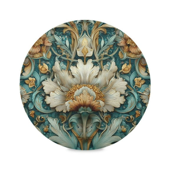 Round Placemat Heat Resistant & Wrinkle-Free Dining Table Decor Placemat For Home & Weddings Teal Blue and Beige