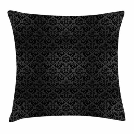 Decorative Elements - Dark Grey Throw Pillow Cushion Cover, Black Damask Arabesque and Floral Elements Oriental Antique Ornament Vintage, Decorative Square Accent Pillow Case, 16 X 16 Inches, Black Grey, by Ambesonne