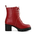 thumbnail image 3 of BLISSFUL STEP Women Lace-Up Platform Chunky Heels Combat Boots Red 7, 3 of 6