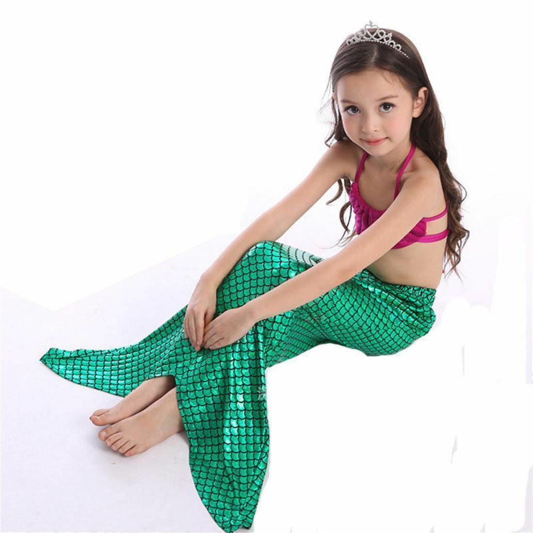 Kids Swimmable Mermaid Sea-maid Bikini Swimwear Swimming Costume Sets 