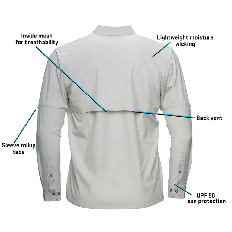 Whitewater Lightweight Moisture Wicking Long Sleeve Fishing Shirt with UPF  50 (Glacier Grey, XX-Large)