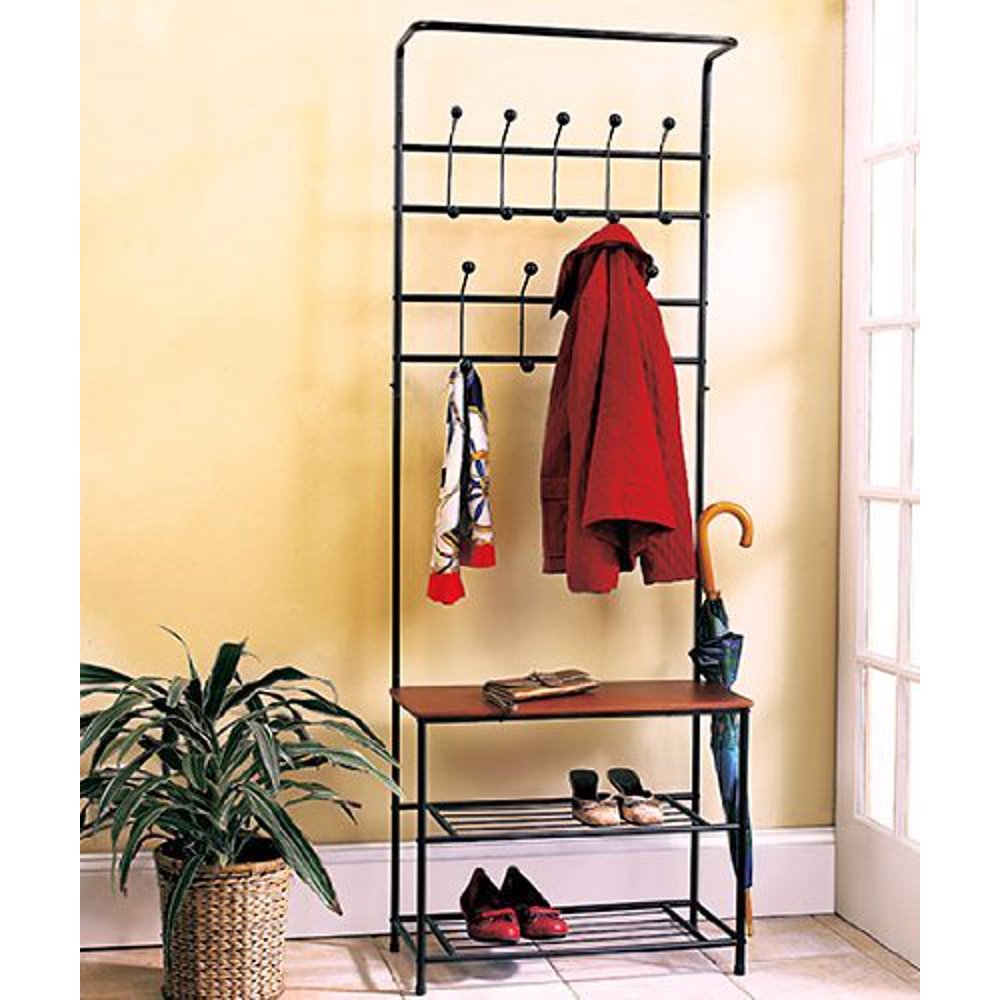 1 X Metal Entryway Storage Bench with Coat Rack