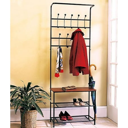 1 X Metal Entryway Storage Bench With Coat Rack Walmart Com