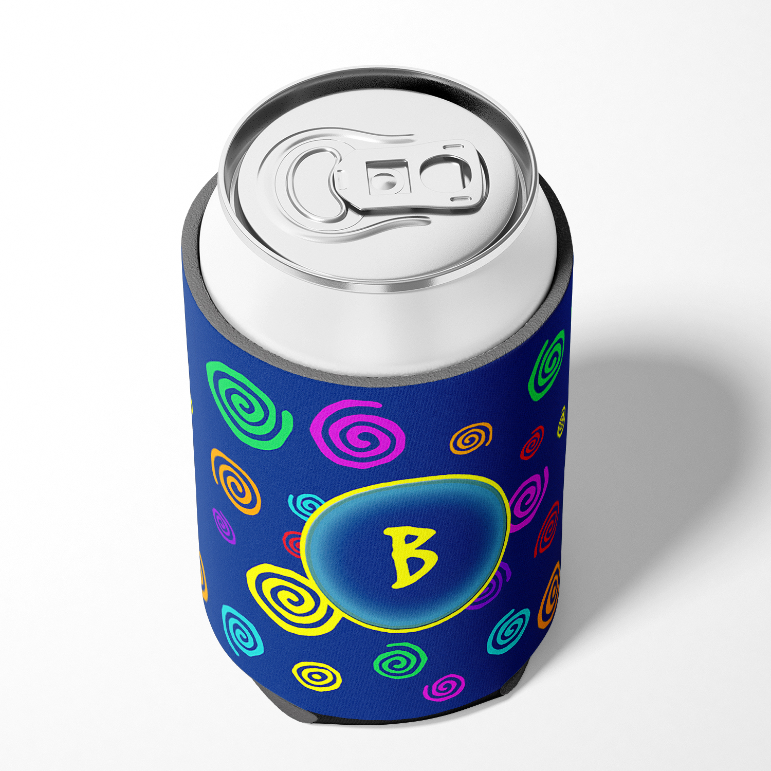 Letter B Initial Monogram - Blue Swirls Can or Bottle Beverage Insulator Hugger