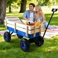 thumbnail image 4 of Outdoor Garden Wagon Cart with Wood Rails & Air Tires,All-Terrain Pull Cart for Yard Work, Hauling, Beach, and Camping,176lbs Capacity,Blue, 4 of 9