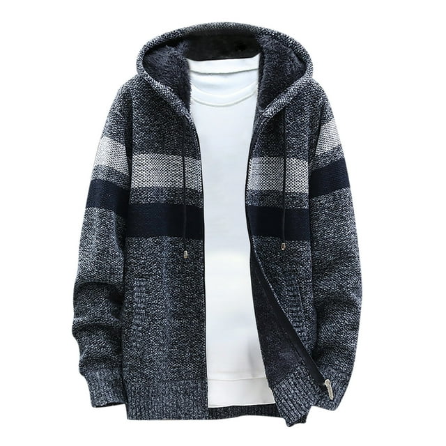 CEHVOM Men Casual Patchwork Long Sleeve Knitting Hooded Cardigan Zipper Coats