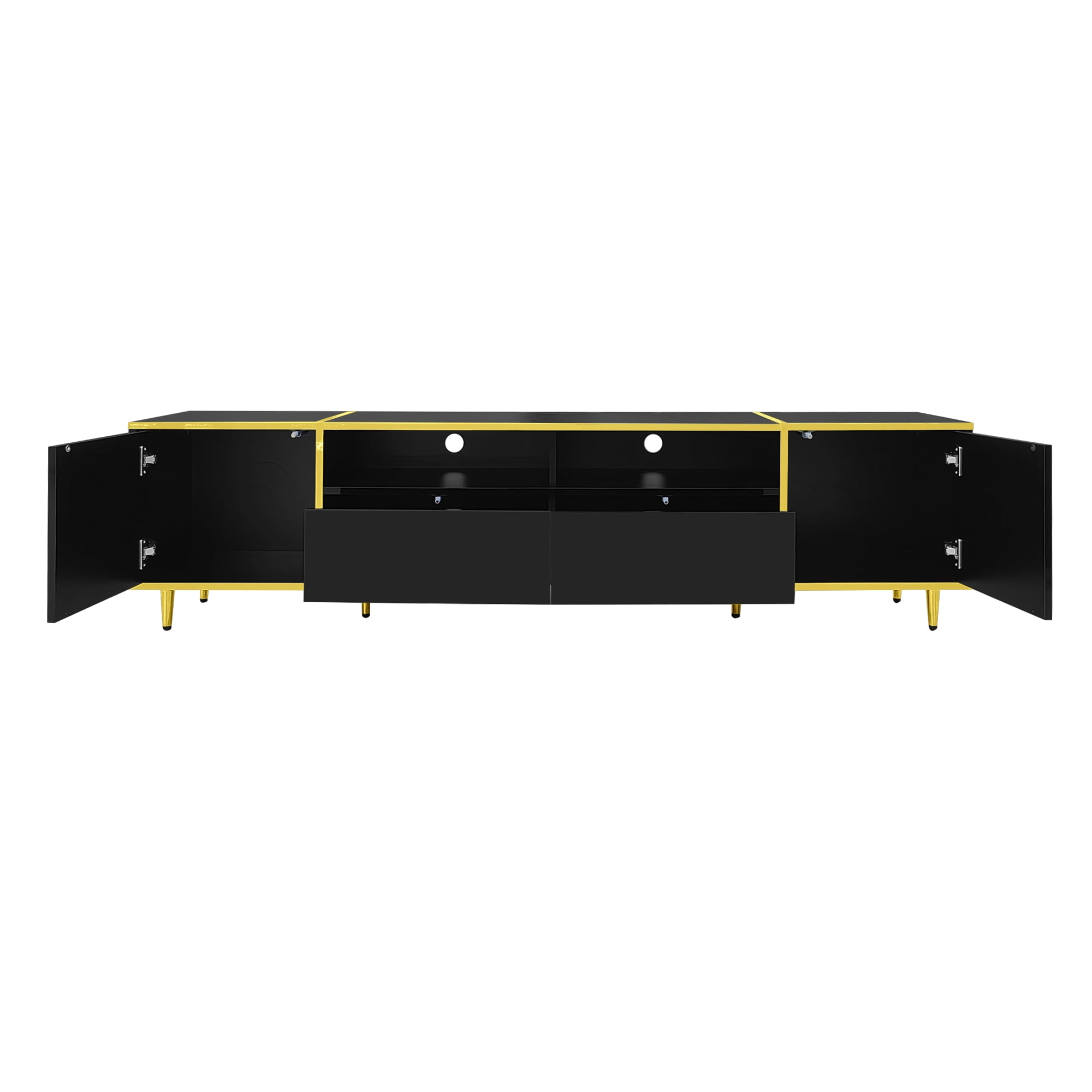 Aukfa Modern TV Stand for TVs up to 80" with App-Controlled LED and Metal Legs for Living room,Black