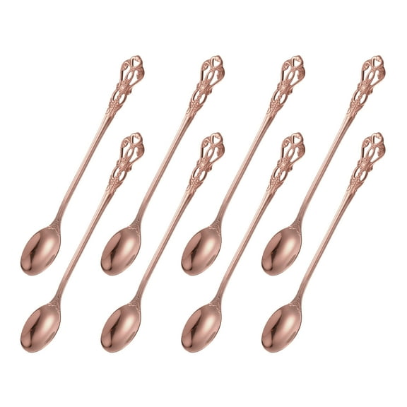 Uxcell 8 Pcs Long Handle Ice Tea Spoon, 7 Inch Stainless Steel Cocktail Stirring Spoons, Coffee Spoons for Cocktail Stirring, Mixing, Tea, Rose Gold