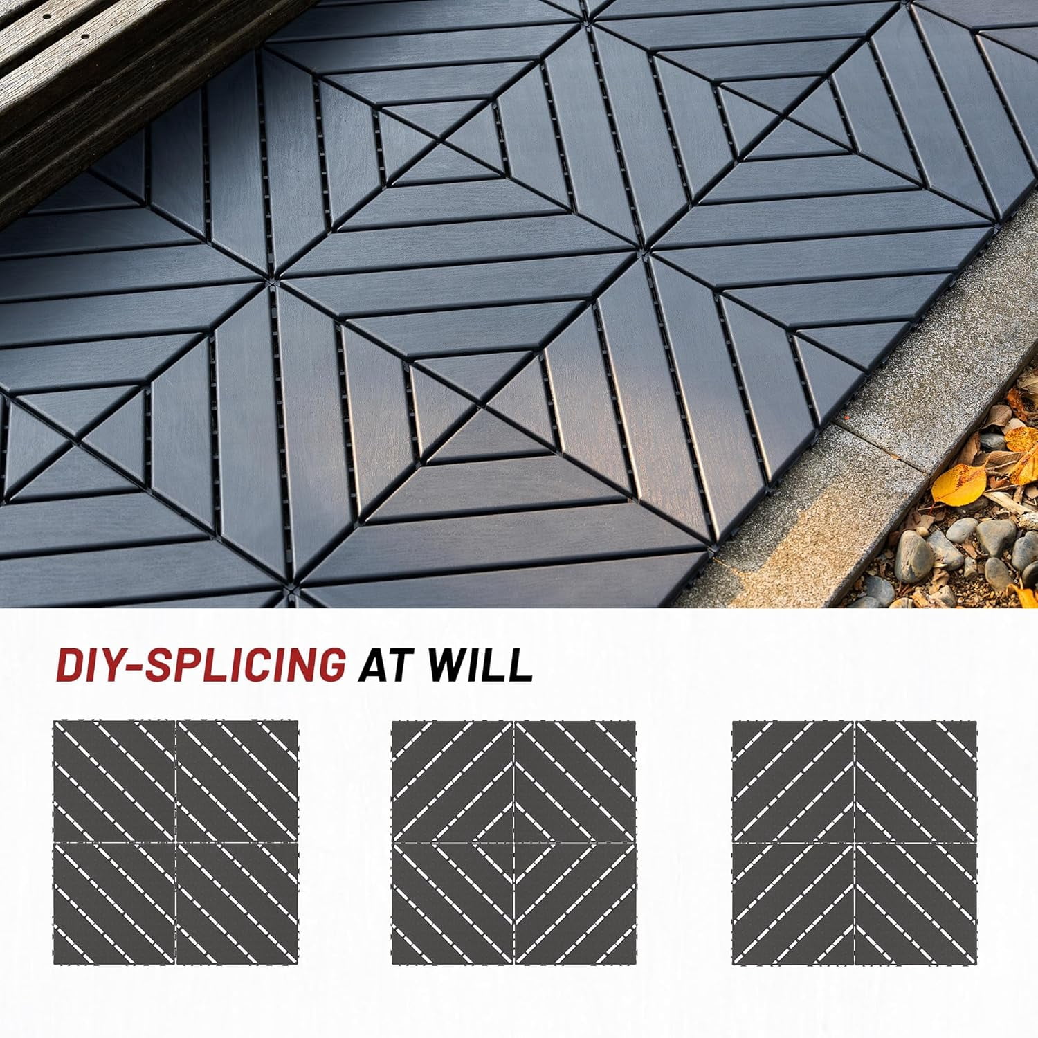 44-Pack Interlocking Deck Tiles 12" x 12" Waterproof Outdoor Patio Flooring Tiles