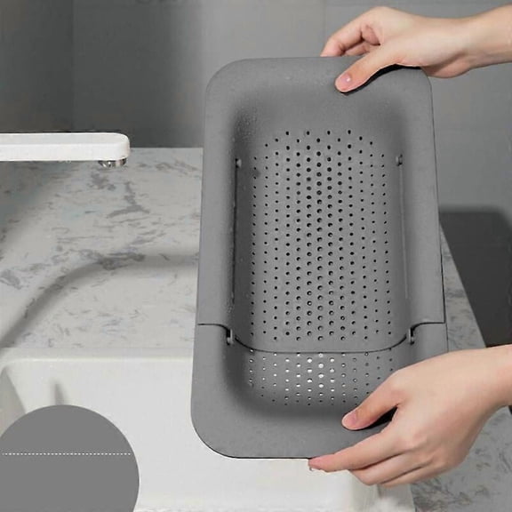 Kitchen Drain Basket, Sink Drying Rack for Storing and Washing Dishes/Fruit/Vegetables (Grey)