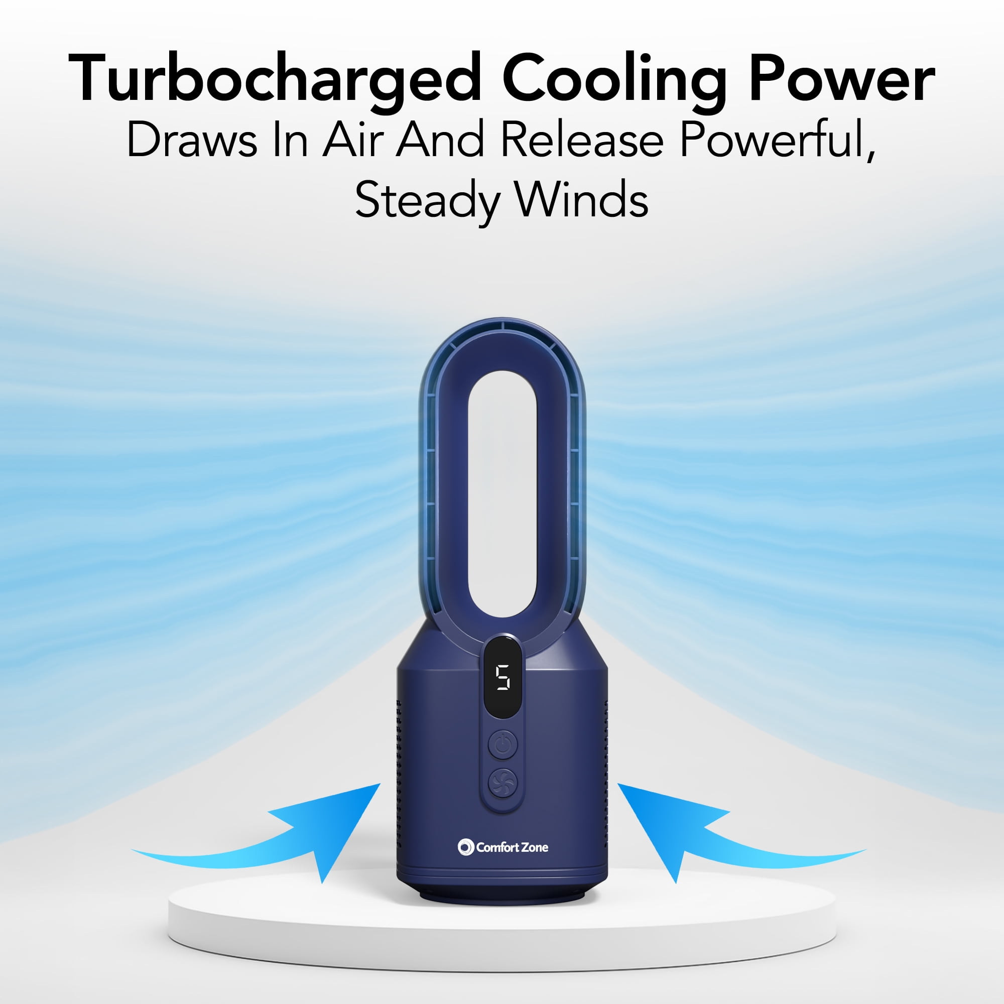 Comfort Zone 14" Rechargeable Bladeless Tabletop Fan, Navy