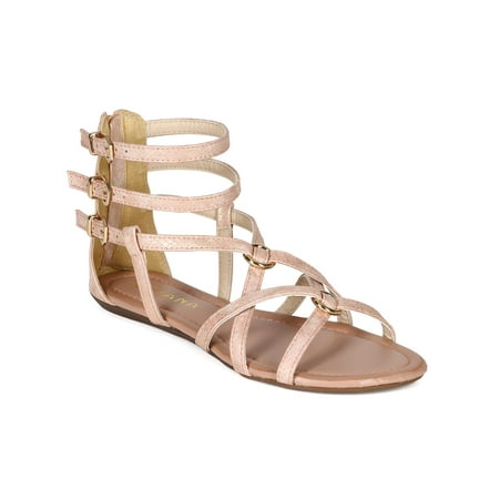 

Liliana CK38 Women Snake Leatherette Strappy Ankle Strap Buckle Gladiator Flat Sandal