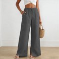 thumbnail image 2 of KPOPLK Pants for Women Flowy Casual Drawstring Waist Wide Pant Tall Woman Leg Summer Loose Linen Palazzo Pants with Pocket Size XL,Grey, 2 of 3