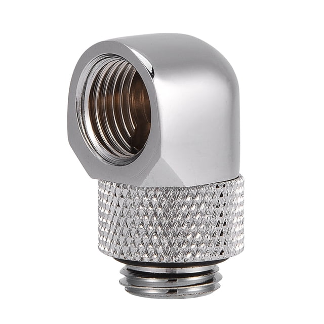 Conector de púas de codo de rosca G1/4 de dos toques para refrigeración por agua de PC de 90 grados para tubo plateado